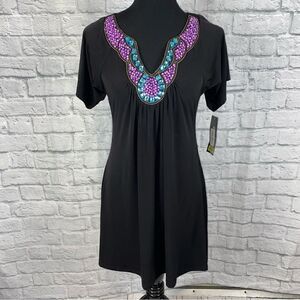 Calessa vneck short sleeve flowy mini dress with beads & jewels NWT sz S